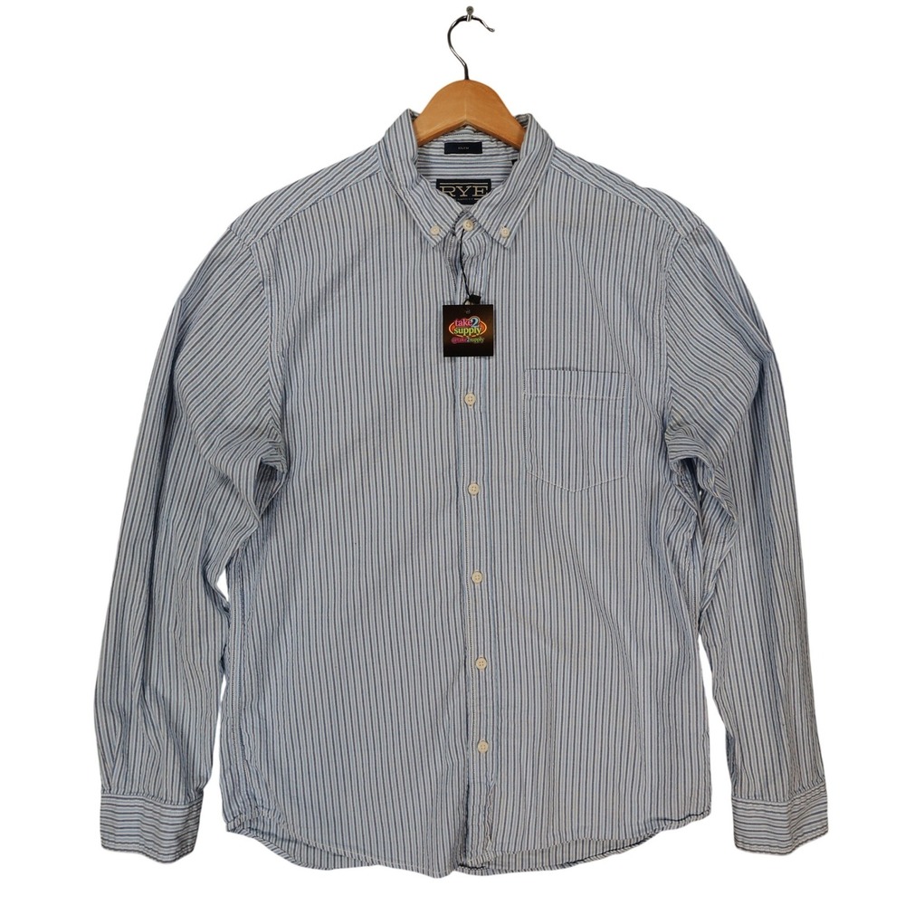 Hawker Rye Button Down Mens Large Blue Excellent Striped Slim Fit Shirt
